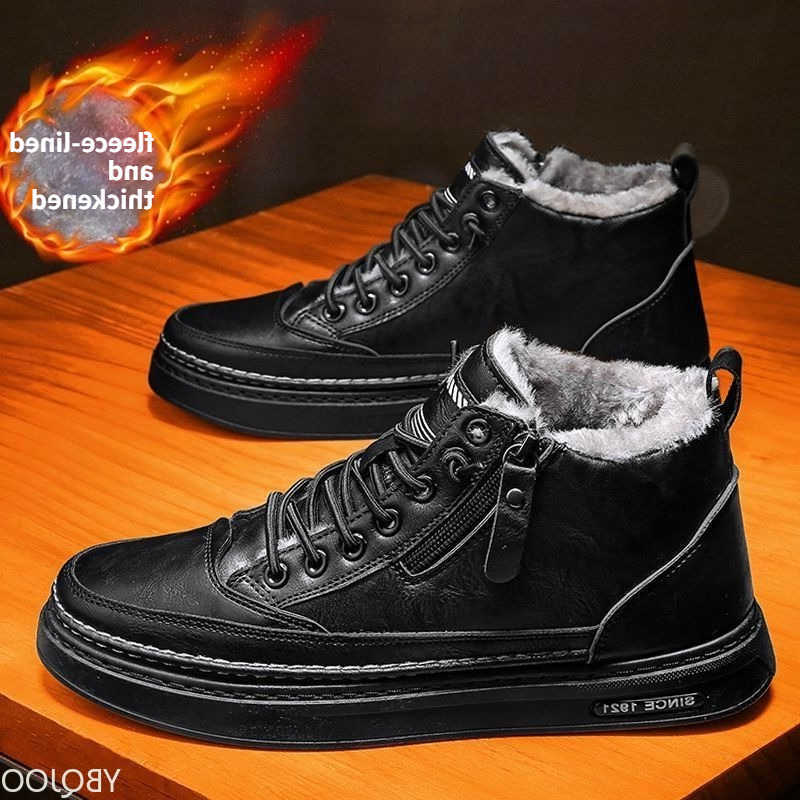 Large size winter fa1 with thick fleece and warm men's short boots trendy and casual high top flat bottomed men's boots D260917