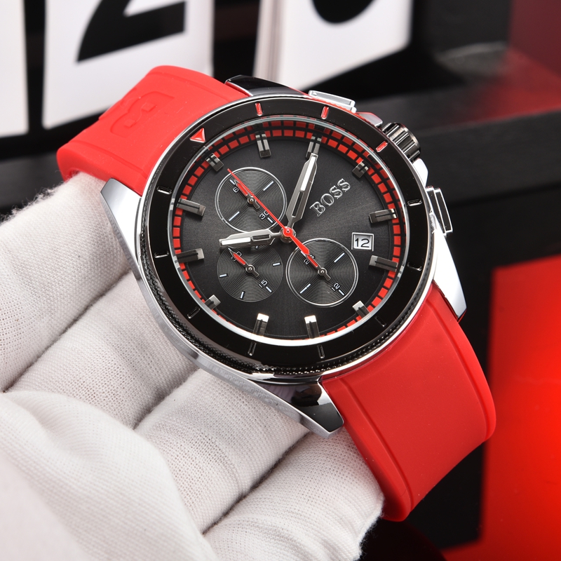 Bos Wrist Watches for 2026 Mens Watches Six needles All dials work Quartz Watch Top Luxury Brand Chronograph Clock Rubber Belt Fashion Holiday gift