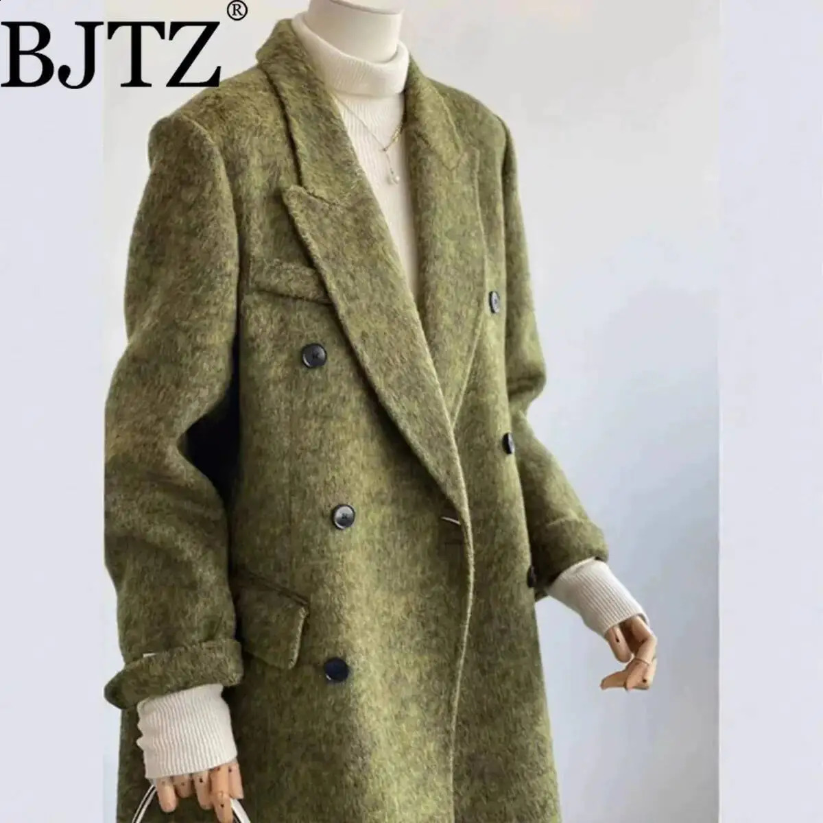 BJTZ Shoulder Suit Wool Jacket Autumn And Winter Korean Coat Elongated Simple And Versatile For Office Lady Outwear 260917
