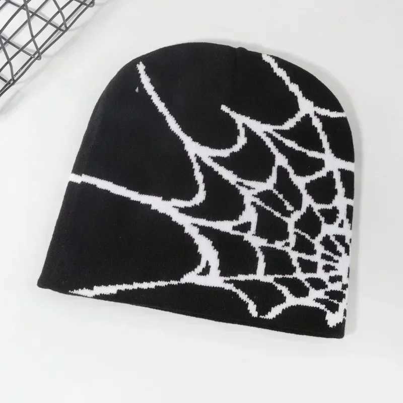 Spider Web Knitting Design Hat Skullies Beanies for Men Women Pullover Pile Cap Y2k Goth Warm Beanie Hats New Hip-hop Street CapT260916