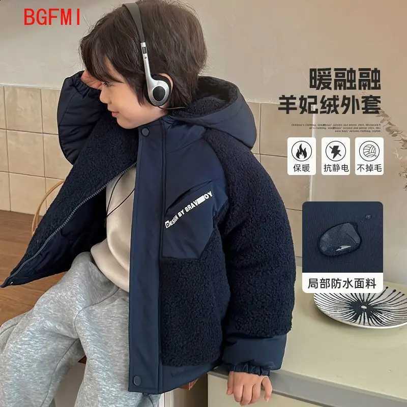 Cotton Boys Patchwork Jacket 2026 Winter Clothing Baby Thick Synthetic Lamb Wool Hooded Coat for Children's Warm Cotton OvercoatT260916