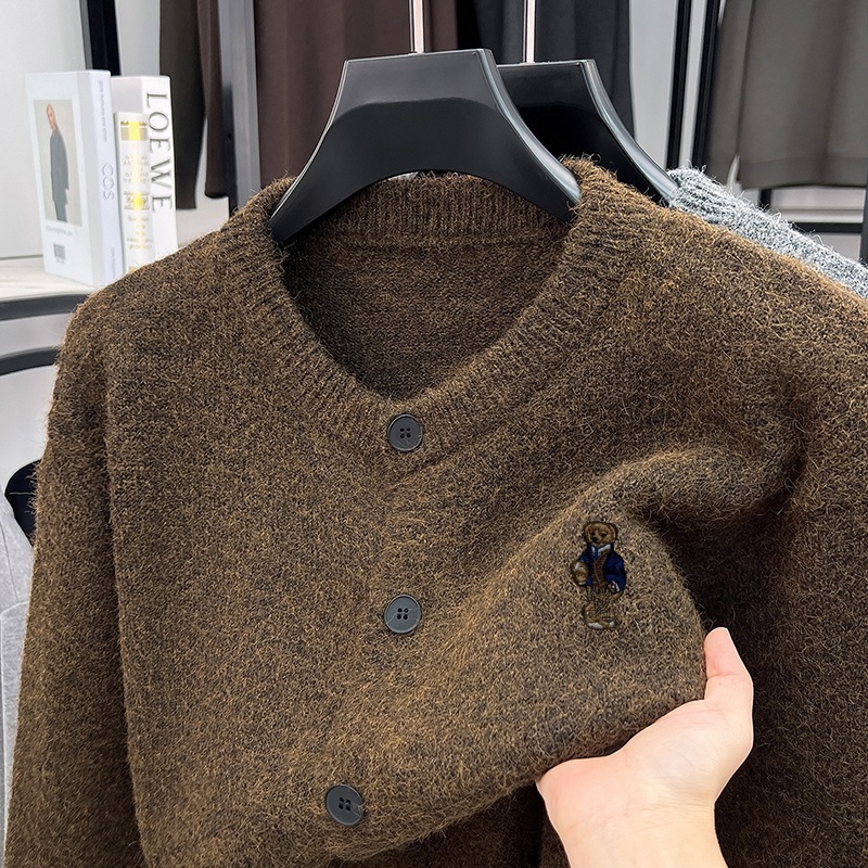Luxury Brand Embroideryed Print Sweater Autumn New Solid Color O-Neck Long Sleeve Knit Cardigan Trend Exquisite Men's Wear J260917