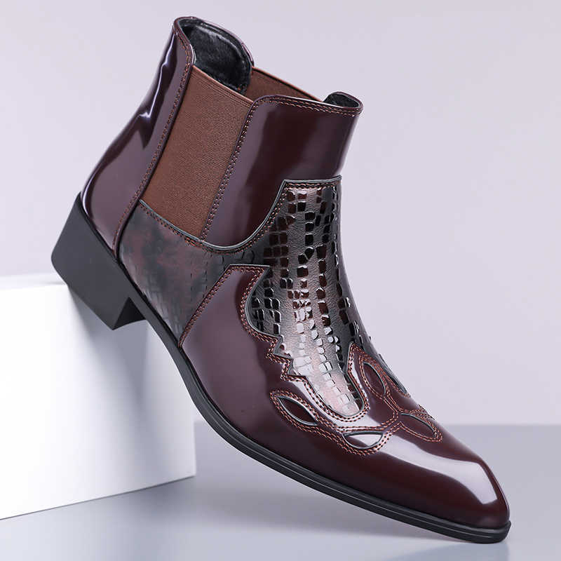 fa1 Designer New Men's Patent Leather Pointed Toe Business Casual Ankle Boot for Men Winter Chelsea Leather Shoes D260917