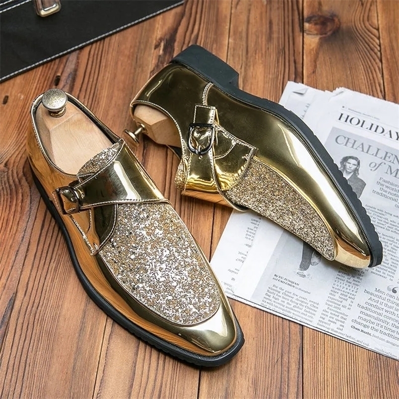 Shoes Men Casual Man Mens Summer Shine Gold Dress Patent Leather For Mens Gold Moccasins Business Pointed Bussiness 260917