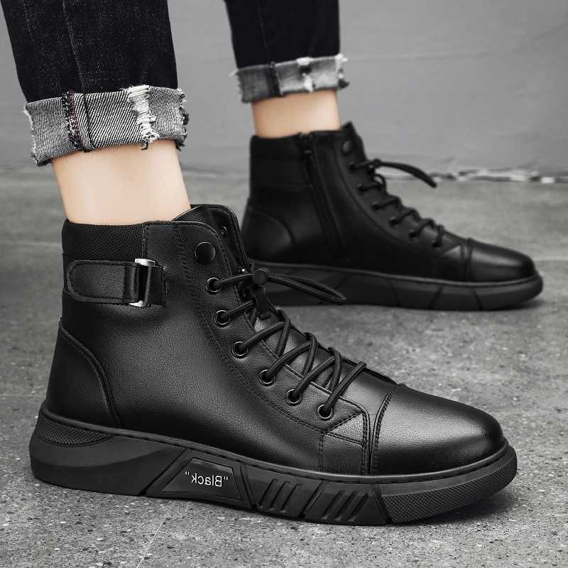 plus size 39-48 casual ankle boots leather casual shoes mens sneaker designer shoes for man black working shoes D260917