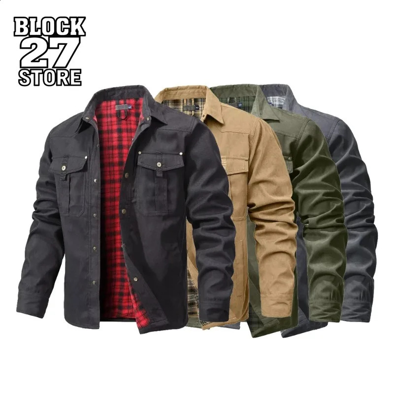 Harajuku Men's Jackets Flannel Lined Shirt Coat Casual Snap Button Overshirt Western Cowboy Style High Quality Autumn Winter 260916