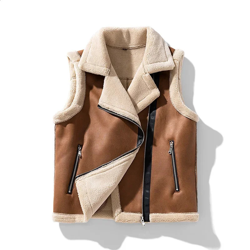 Warm Vest Male Jacket Can Be Worn On Both Sides Sleeveless Waistcoat Men Fashion Casual Thicken Gilets Winter Lamb Wool Coat 260916