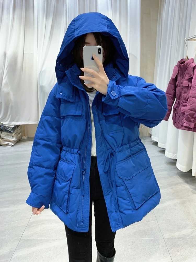 Green Autumn Parkas Winter Jacket 2022 New Korean Fashion Waist Can Adjust Coats with A Big Hood Thicken Warm Outerwear H2609171