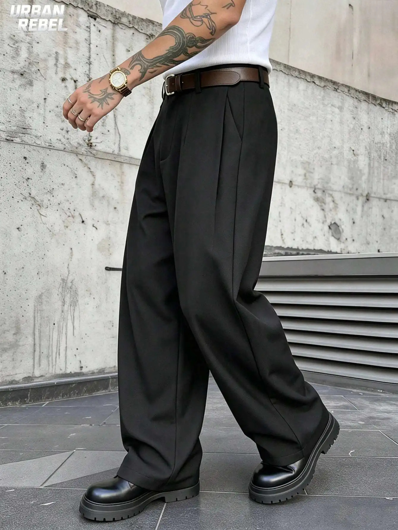 Streetwear Men's Wide Leg Loose Fit Black Casual Pants Versatile Formal Trousers for Daily Commuting Urban Street Fashion 260917