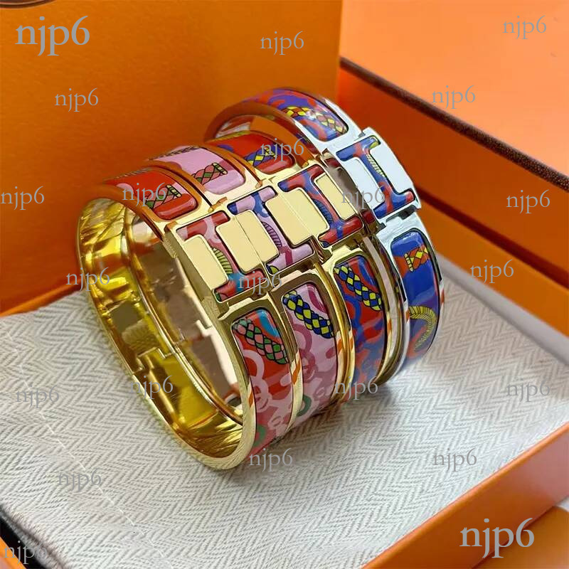 Fashion brand classic 12mm enamel pattern 18k gold couple stainless steel designer bracelet for men and womenvb