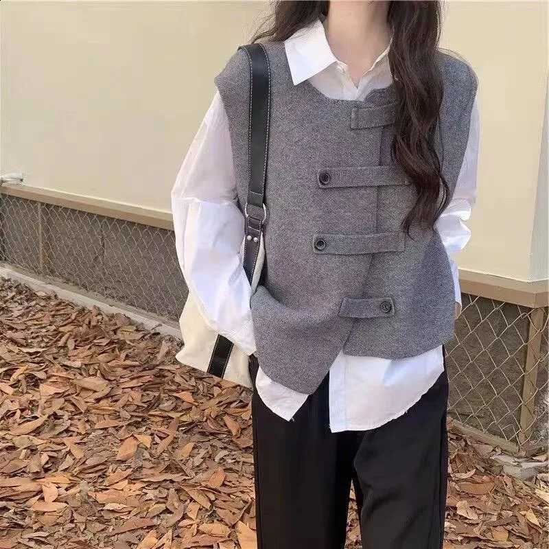 Fashion Sweater Vest Autumn Warm Loose O Neck Sleeveless Knitted Pullover Girls Vintage Sweet High Street Cardigan Tops 260916