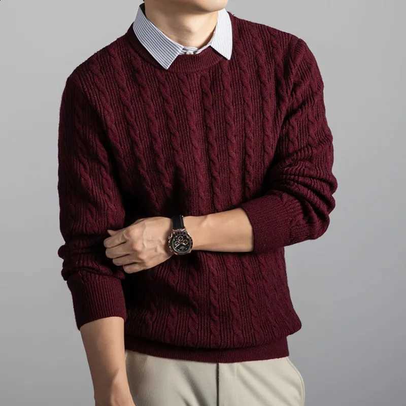 Cable Knit Sweater Faux Men's Two-Layer Shirt Collar 550g Wool Blend 7 Colors Business Casual Knitted Pullover Sweater J260916