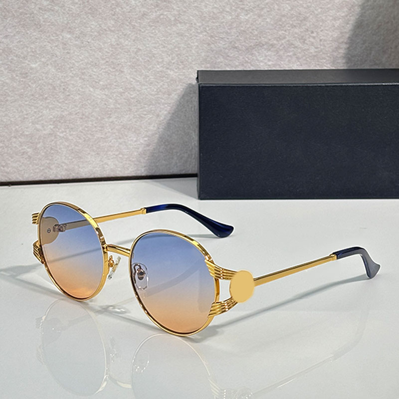 SS27 Fashion Designer Sunglasses VE2303 Metal Logo Round Frame Blue Orange Gradient Lens Mens sunglasses Vacation Beach Travel Style UV400 with box