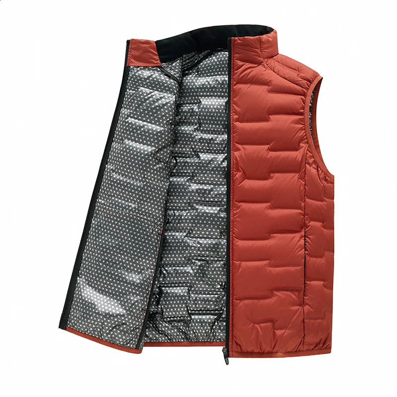 White Duck Down Vest with Thickened Stand Up Collar Trendy Men's Windproof Vest Couple Style Graphene Self Heating Sports Vest 260916