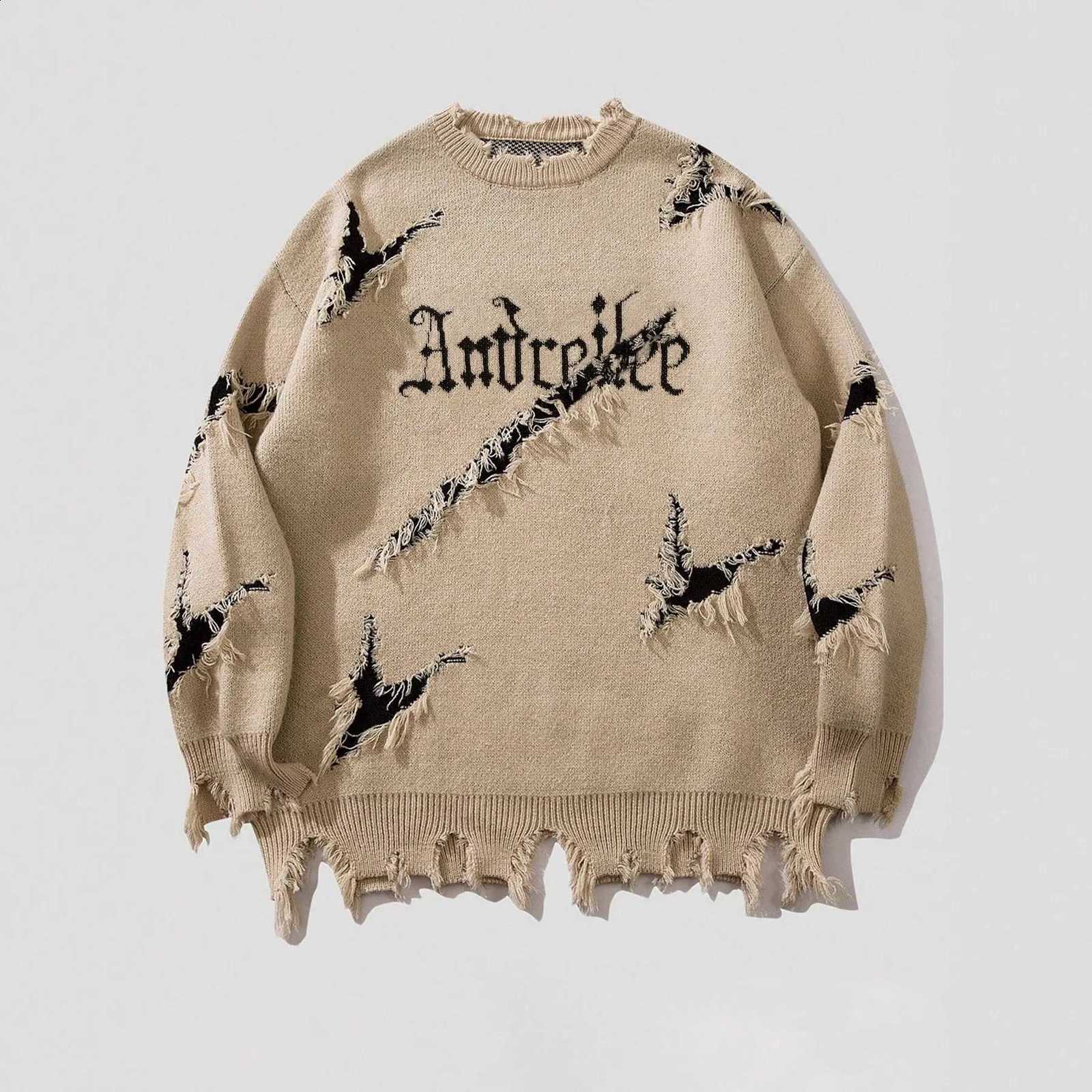 Sweater 2025 New Men's Distressed Hip Hop Pullover Casual Knitwear Top Streetwear Fashion for Autumn Winter Halloween Costume J260916