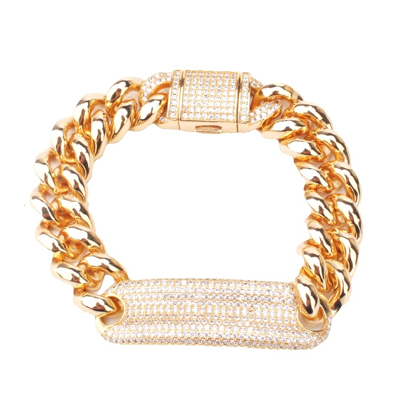 diamond-studded jewelry, hip-hop style, new street fashion, textured plain necklaces and bracelets, Cuban link chains