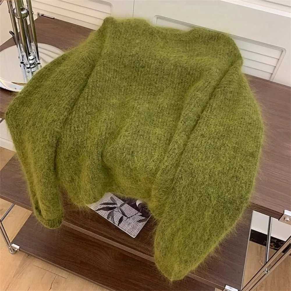 Casual Simple Women's Fashion Green Soft All Match Knitted Sweater Female O Neck Long Sleeve Loose Pullover Tops Sweet Sweaters J260916