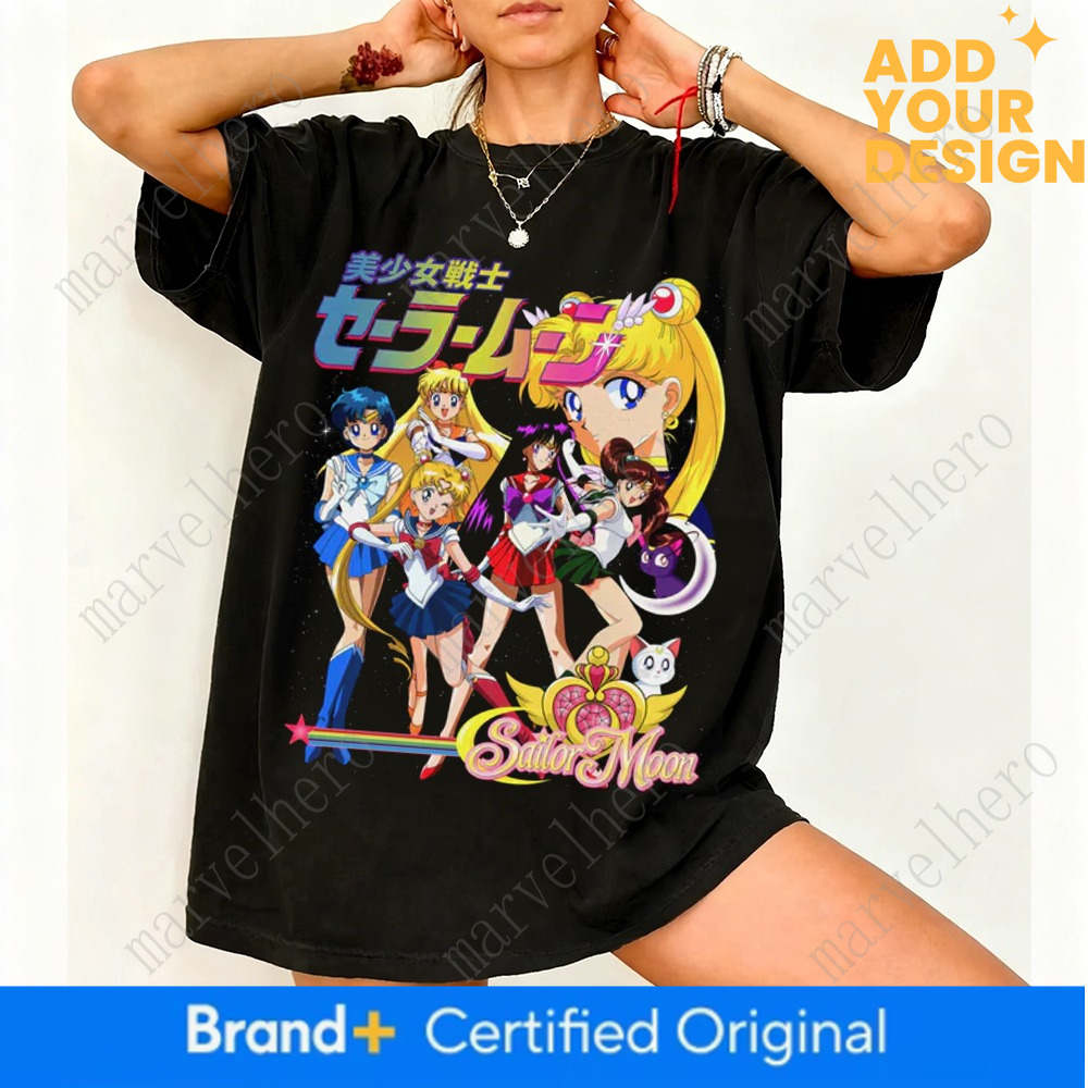 Summer Sailor Moon All Characters Men S T Shirt Vintage Bootleg Graphic Cotton Oversized Breathable Casual Short Sleeve Tee