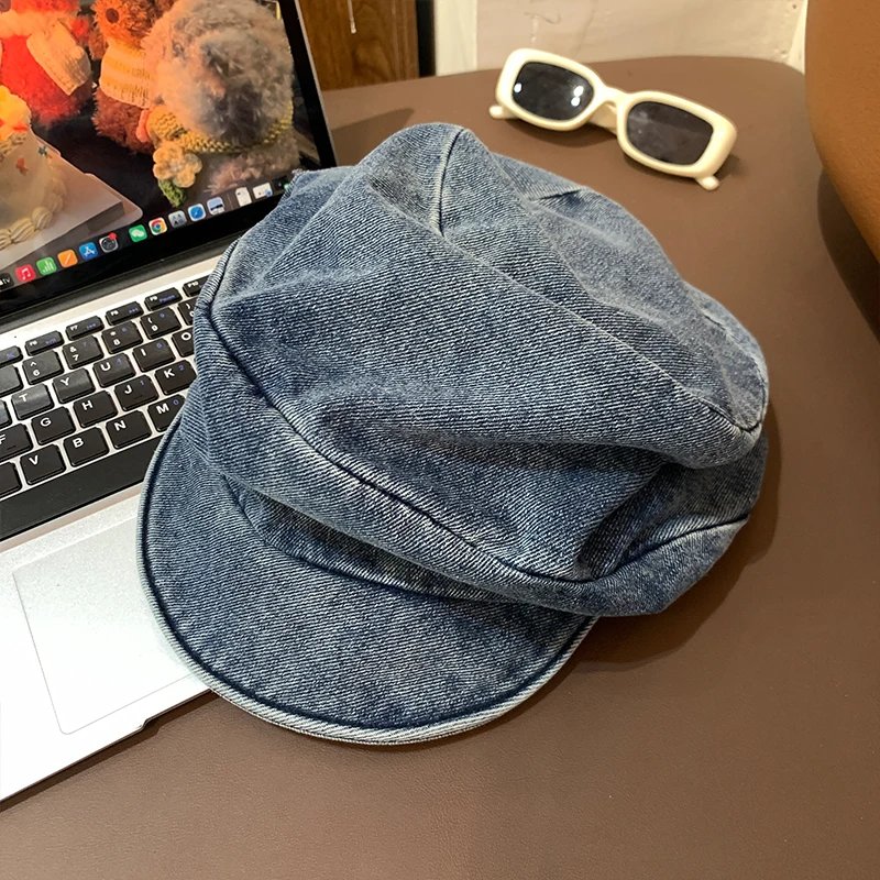 Vintage Denim Beret Women Autumn Spring Casual Headwear