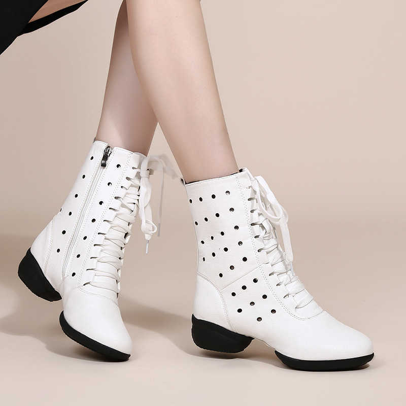 XIHAHA Women's Mesh Genuine Leather Fleece Boots Latin Dance Shoes Soft Soled Woman Middle Heel Shoes Social Sailor Square Dance D260917