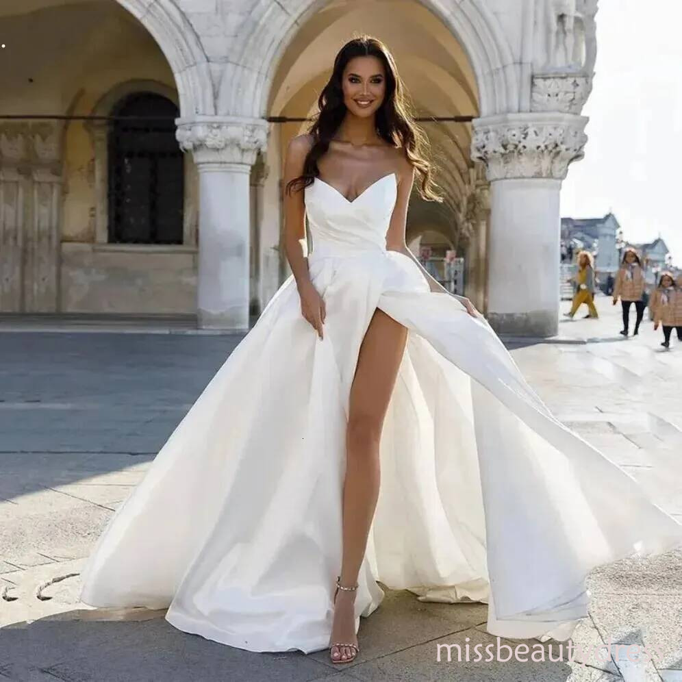 2026 Sweethearts A Line Wedding Sexy Side Split Backless Bride Dress Party Bridal Customize To Measure Robe De Mariee plus size for bride 0114