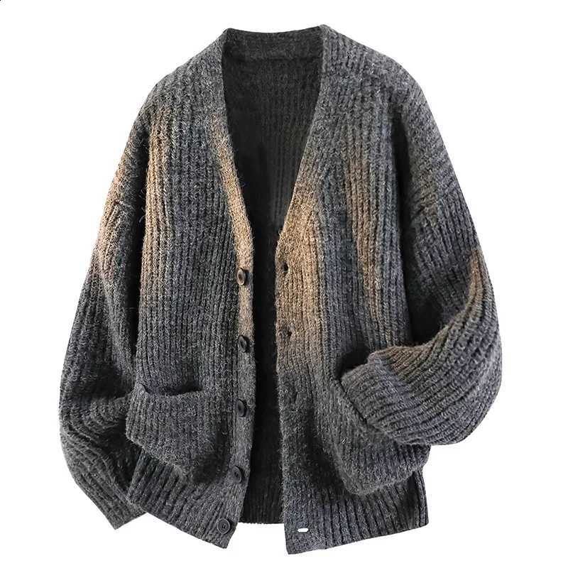 Sweaters Knitted Men Coats Cardigan V Neck Full Sleeve Jumpers Y2k Streetwear Single Breasted Loose Open Stitch Autumn WinterW260915