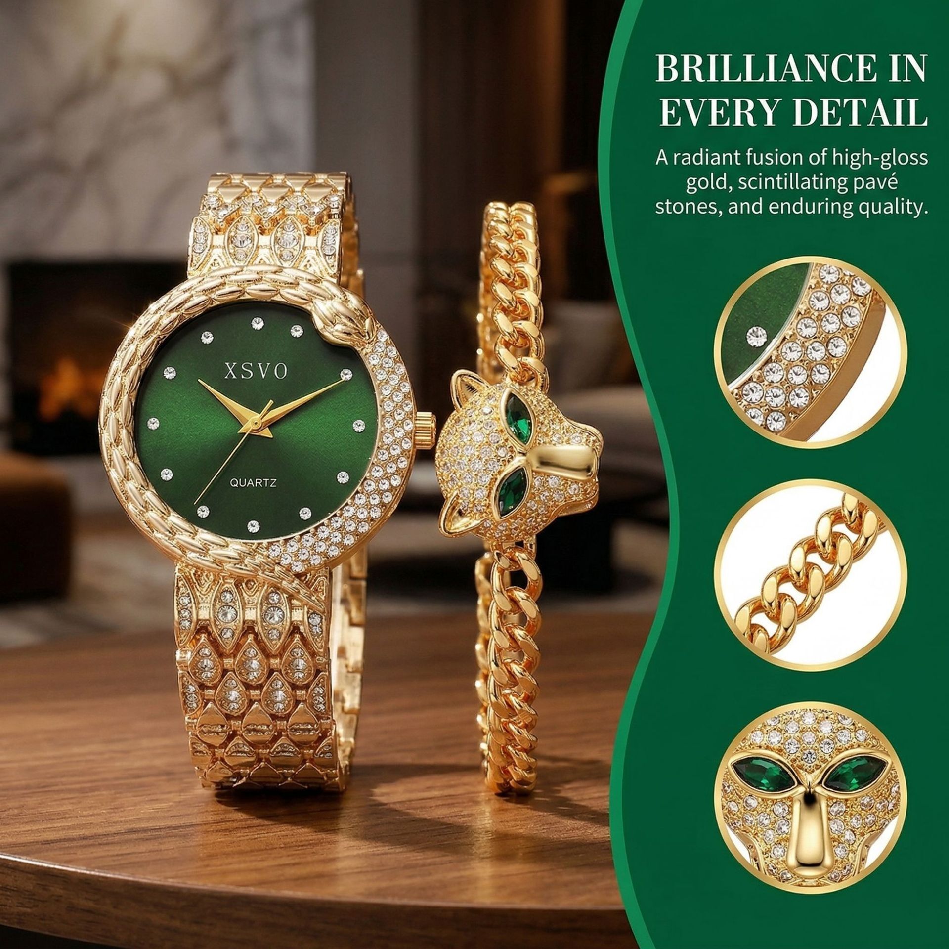 Womens Designer Luxury Jewelry Necklace Quartz Watch Bracelet Set Jade Snake Shaped Full Diamond Inlay High-end Elegant Exquisite Boutique Fashion A