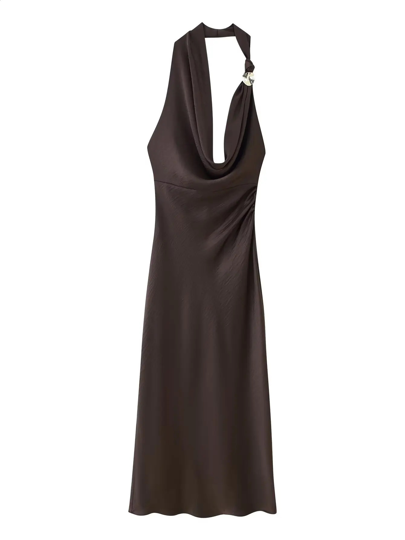 Zevity Women Elegant Sleeveless Pleats n Solid Color Halter Long Dress Female Chic Backless Slim Party Vestidos DS9457 260917