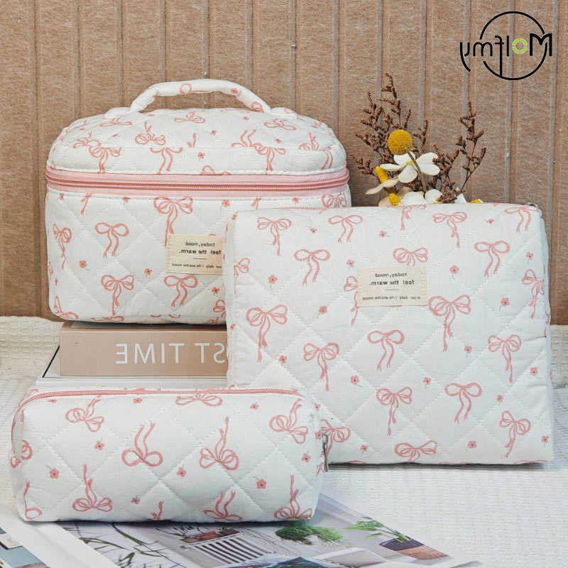 Bag 3PCS Makeup Bowknot Quilting Women Cosmetic Bags Portable Zipper Makeup Travel Organizer Storage Handbag Toiletry Pouch 2025T260917