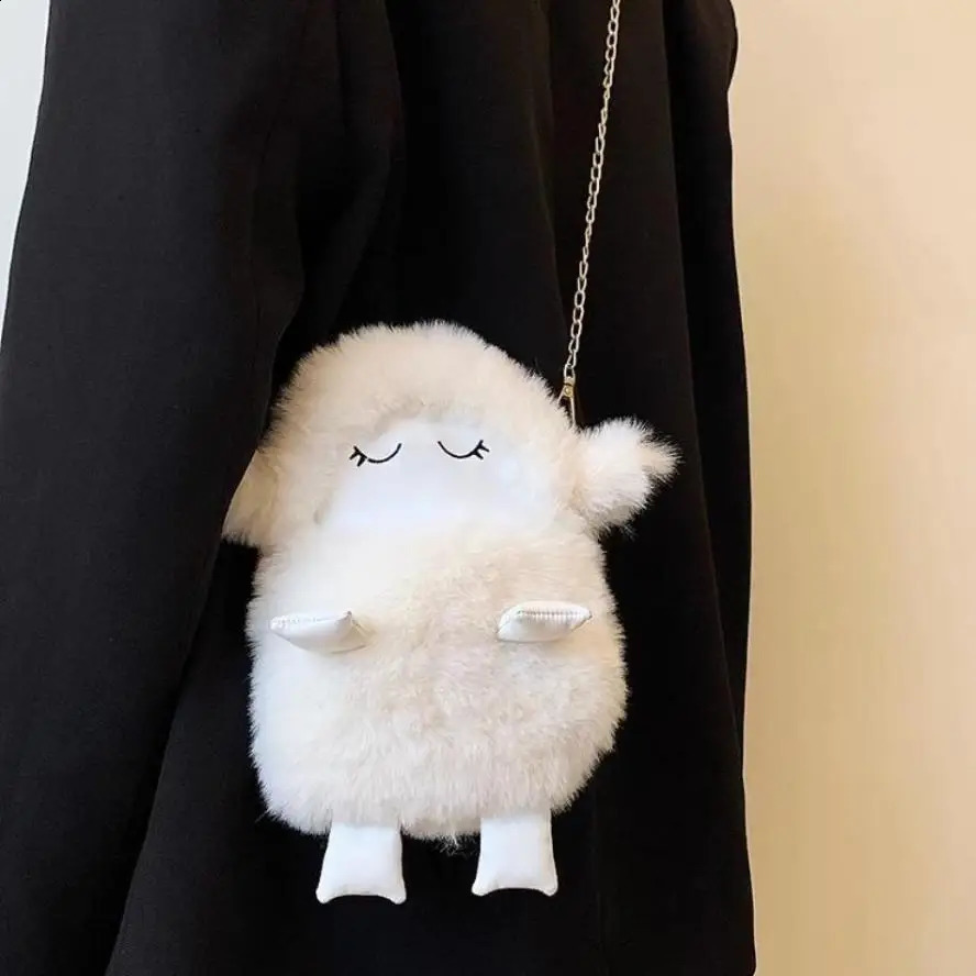 2026 1 Pcs Cute Lamb Bag Furry Zero Wallet Autumn And Winter Plush Toy Backpack Chain Crossbody Bags 260917