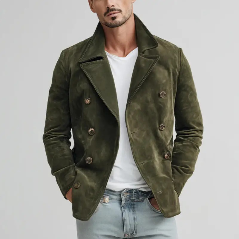 2026 Spring Autumn Fashion Vintage Jackets Men Solid Casual Turn Down Collar Retro Outwear Coats Male Daily Loose Blazer Jacket 260916