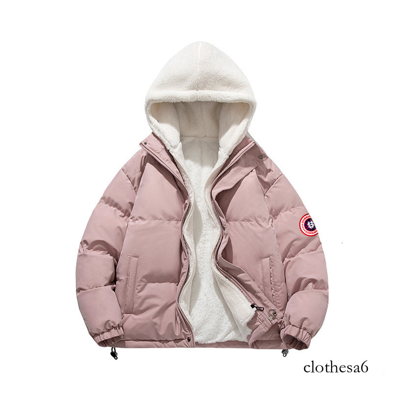 Trendy brand cotton jacket for men, hooded, faux two-piece design, winter lamb wool coat, US map sleeve patch, fleece-lined, couple's style