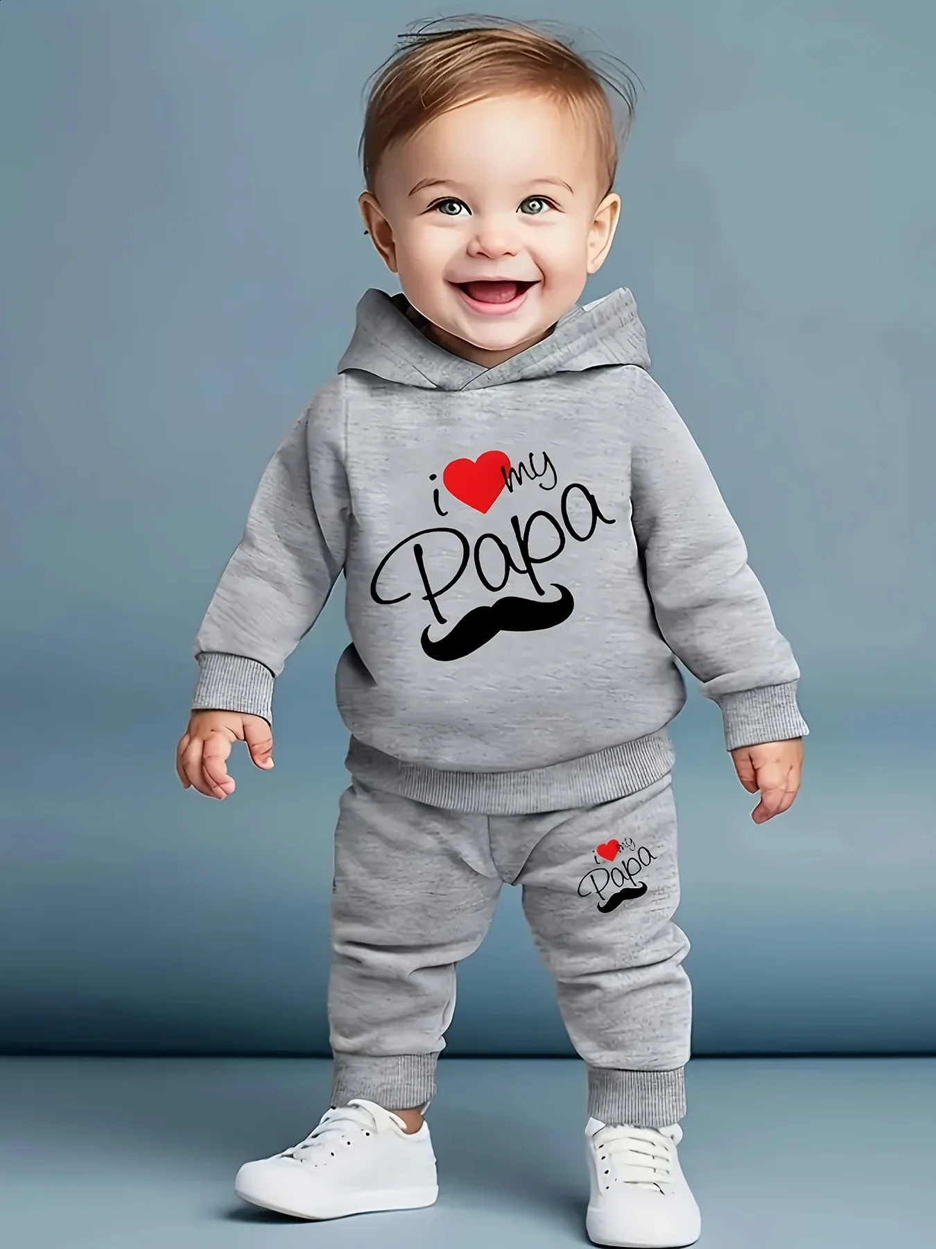 born Baby Boy Long Sleeve Fleece Hoodie with Cartoon Letter Heart Print Casual Sports Pants Set Autumn Winter260916