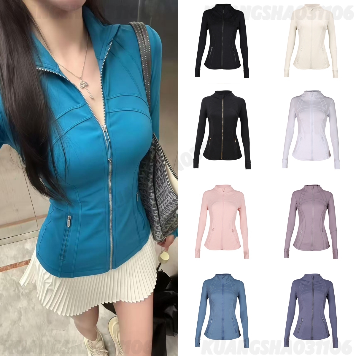 New Yoga Cropped Jacket With Gold Zipper Women Long Sleeve Sport Coat Fitness Gym Breathable Sweat-wicking Sweatshirt Jogging SportwearJackets db3