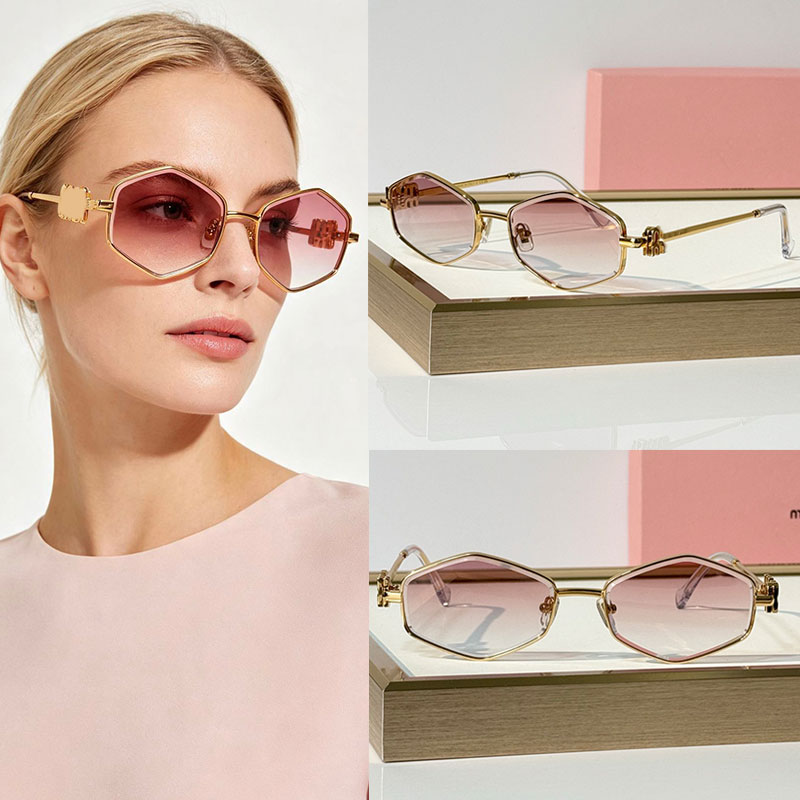 Designer Geometric Sunglasses Metal Frame Design Metal Niu Temple Pink Gradient Lens Womens Fashion Week Sun Glasses MU 504 Womans Y2K Retro Style