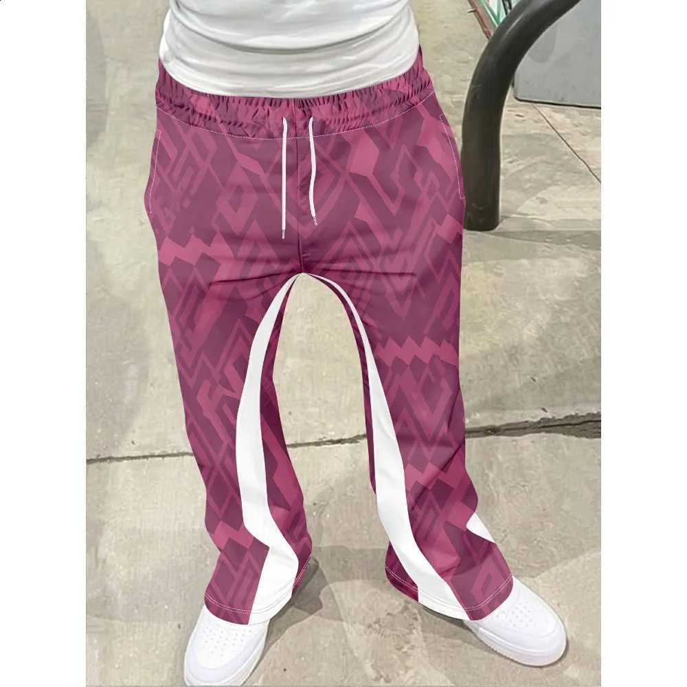 Hip Hop Y2K Quick Dry Trousers Unisex Summer Paisley Flower Full Print Color Contrast Split Hem Wide Leg Streetwear Long PantsT260917