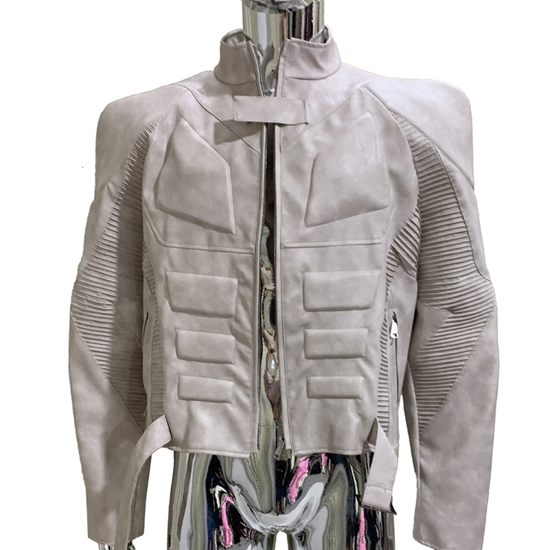 Spring Autumn Cool Distressed Pu Leather Exoskeletonstructured Jacket Men Shoulder Pads y ner Emo Clothes Streetwear y260902