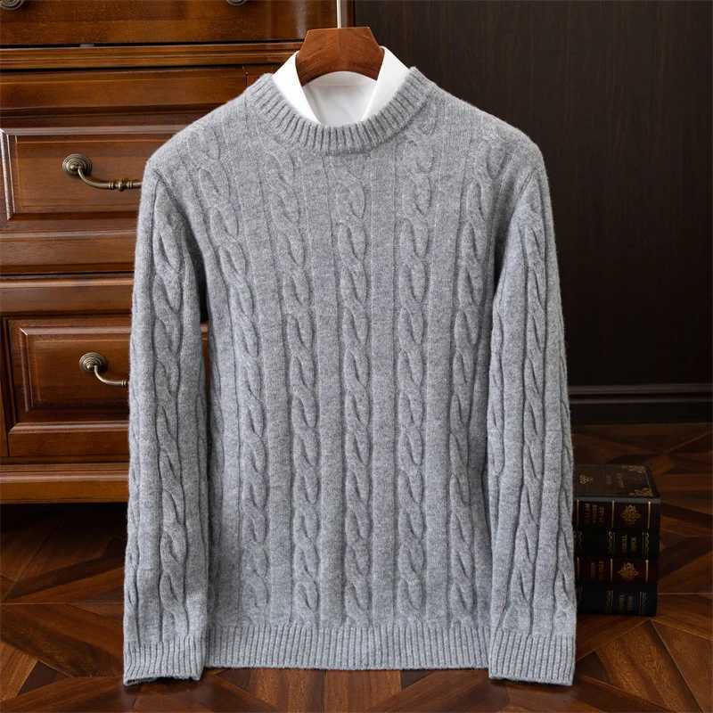 Wool Autumn New and Winter Sweater Men's Round Collar Pure Color Pullover Jacquard Thick Sweater Loose Cashmere SweaterW260915