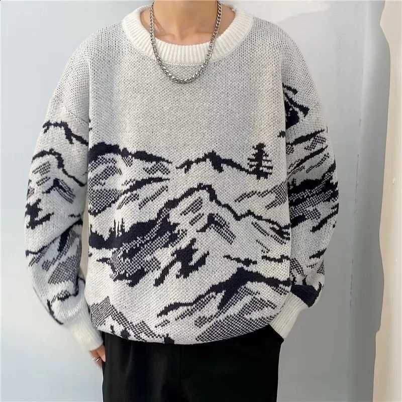 Jacquard Graphic Autumn Sweaters Mountain For Men Casual Long Sleeve Knitted Pullovers Y2K Vintage Crewneck Knitwear pull homme J260916