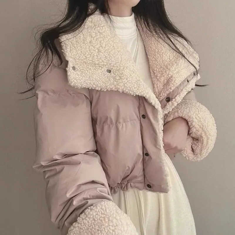 Coat Winter Sweet Casual Cotton Women Elegant Long Sleeve Lapel Short Jacket Vintage Y2k Warm Thickened Outwear Tops 2025 New H260917
