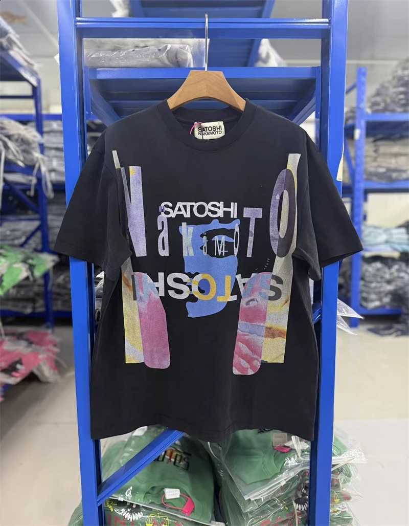 New SATOSHI Vintage Washed Inverted Letter Print Casual Loose Round Neck Short Sleeved Street Cotton Versatile Oversize T-shirt X260916