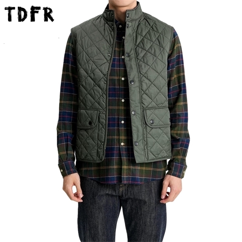 Pocket SolidColor Quilted Vest Mens Retro Cargo Autumn Winter Casual Stand Collar Sleeveless Single Breasted Man 260916