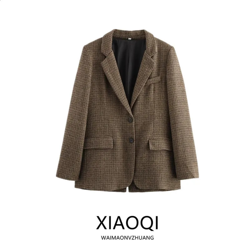 Autumn Winter Plaid Mixed Fabric Women's Suit Jaet Versatile n Arrival Faionable Commute Sle Long Sve 260917