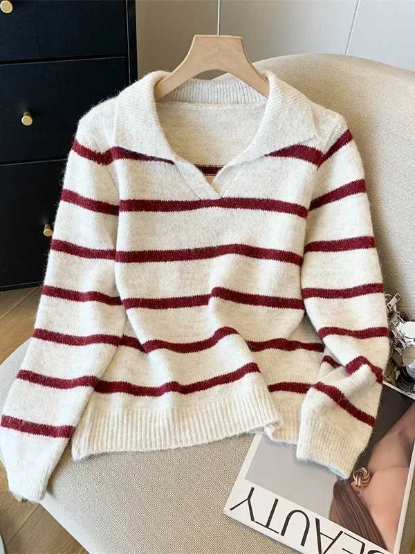 Retro Hong Kong Style Women's Knitted Sweater V-Neck Soft Loose Casual Overhead Autumn Winter New Fashion Cotton Blend Top S2609171B8E