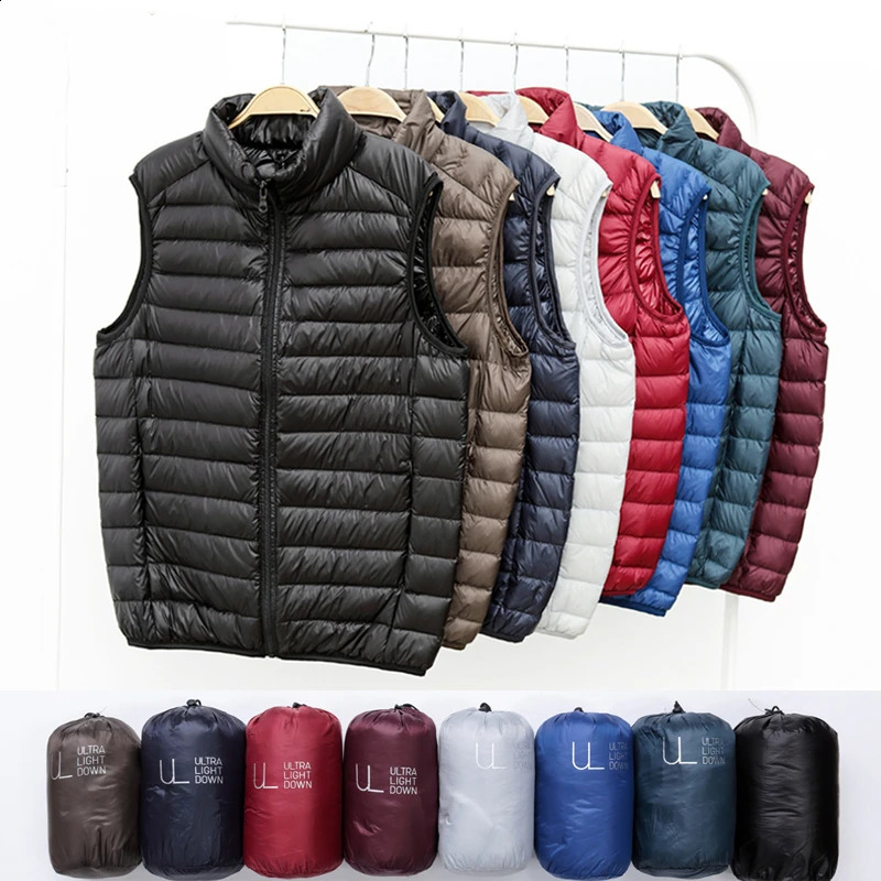 Winter Men White Duck Down Vest Ultralight Sleeveless Vest Jacket Fashion Stand Collar Men Large Size Loose Vest Male M-5XL 260916