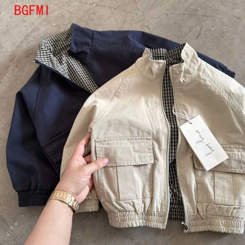 Zipper Children's Windproof Double-sided Jacket for Spring fall 2026 New Boys Girl Jacket kid Wearing Grid Jackets on Both SidesT260916
