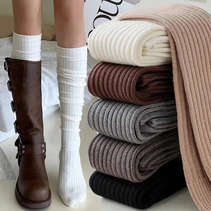 Spring Fall Knee High Stockings for Women White Vertical Stripe Long Socks Fashion Girls JK Skinny Boots Sock Japanese Style 260917