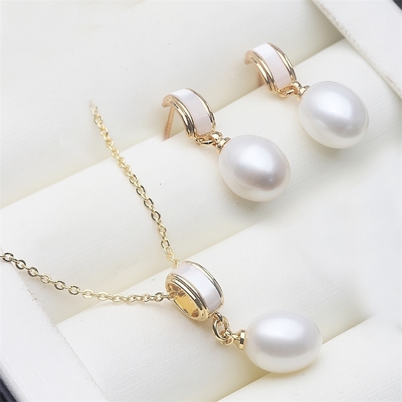 Natural Freshwater Pearl Necklace Earrings Set 925 Silver of With Pearls Wife Mother Birthday Gift Pink White 260916
