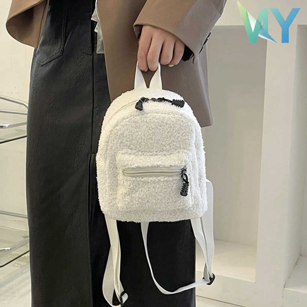 Backpack Womens Mini Cute Plush Lamb Fur Korean FAshion Small Bag for Fall Winter Shopping Daily Use Student RucksackT260917
