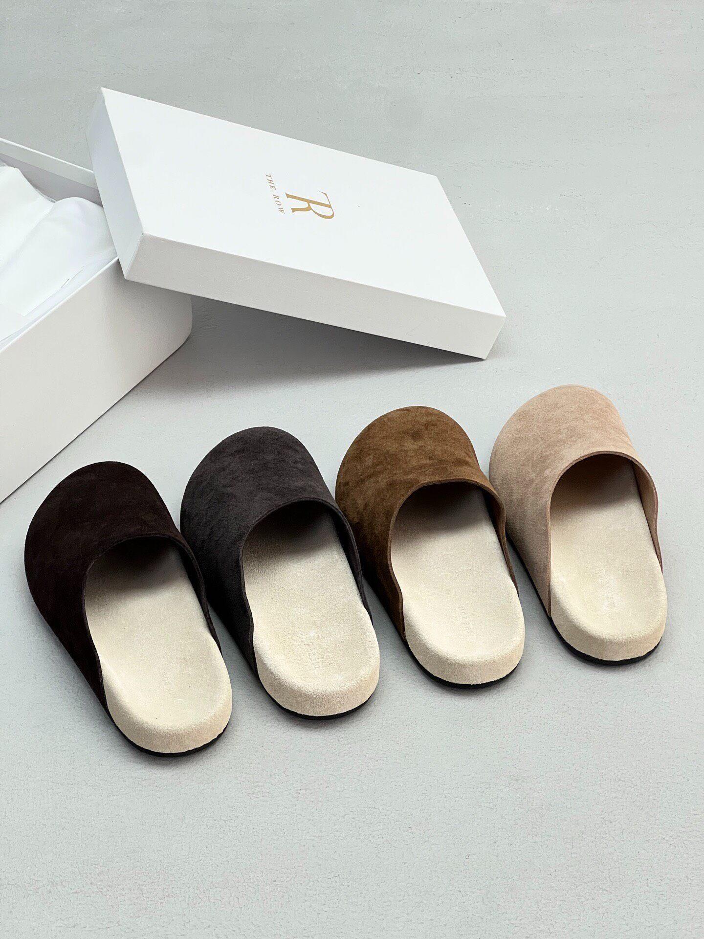 Designer Luxury Shoe Ladies Casual House Mule Slipper Clog Slip On Winter Indoor Outdoor Closed Toe Suede Leather Platform Soft Khaki Taupe Coffee A